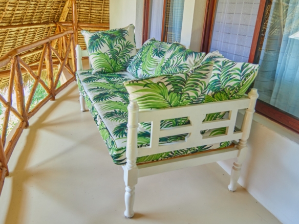 Fully furnished 2-bedroom duplex cottage for sale at Park Marine Villas, Silversands Road Malindi. Each floor has a bedroom. Steps to beach, 2 pools. €125,000.