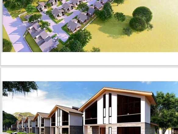 Modern two-level villas at Elimi Meadow Villas along Gataka Road in Karen featuring 3, 4, and 4 bedroom plus DSQ options with elegant contemporary design.