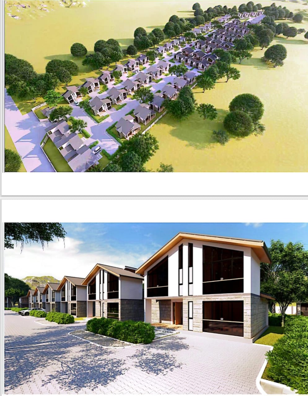 Modern two-level villas at Elimi Meadow Villas along Gataka Road in Karen featuring 3, 4, and 4 bedroom plus DSQ options with elegant contemporary design.