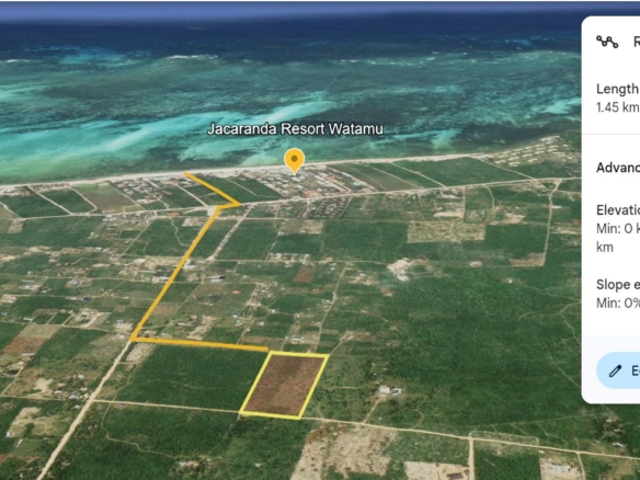 Prime 3-acre land for sale in Watamu’s Jacaranda area—totaling Ksh 36M—ideal for holiday homes, boutique resorts, and land banking. Only 1.4KM from Jacaranda Beach with a clean title and excellent access.