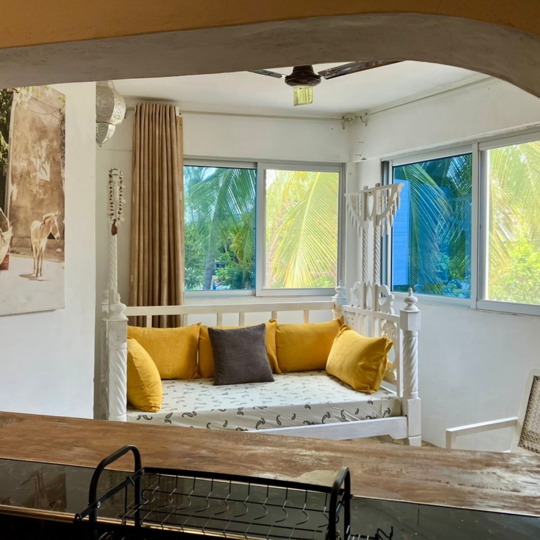 1.5-bedroom beachfront apartment at Oasis Malindi with ocean and pool views, available for short- and long-term rent.