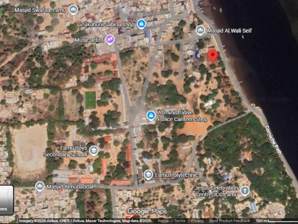 0.4-acre walled plot for sale in Lamu Town suitable for residential, hotel, or commercial development.