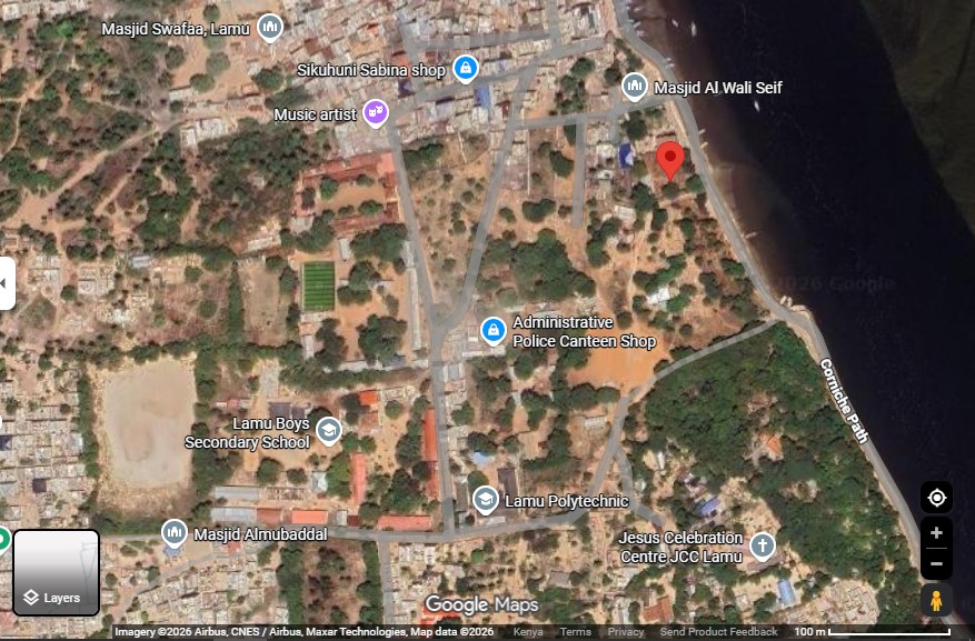 0.4-acre walled plot for sale in Lamu Town suitable for residential, hotel, or commercial development.