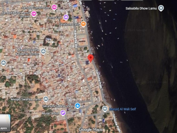 110 by 150 ft ocean view plot for sale in Lamu Town CBD ideal for residential or commercial development.