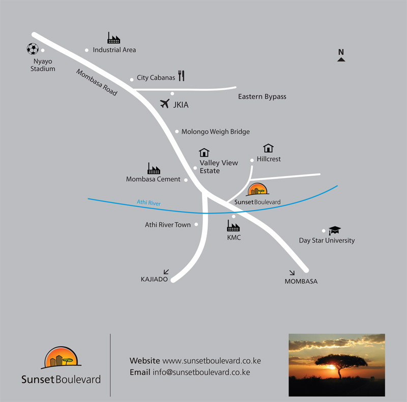 2-bedroom apartment for sale in Athi River at Sunset Boulevard Estate with tenant, balcony, and close proximity to Mombasa Road and malls.