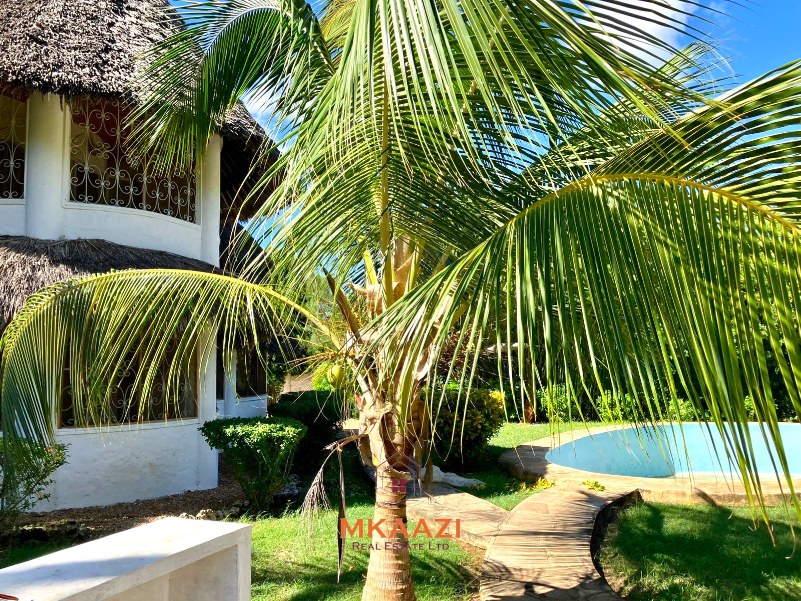 Partially furnished home for rent in P.K Estate Malindi with private pool, outdoor sitting area, SQ, and storage near Lamu Road.