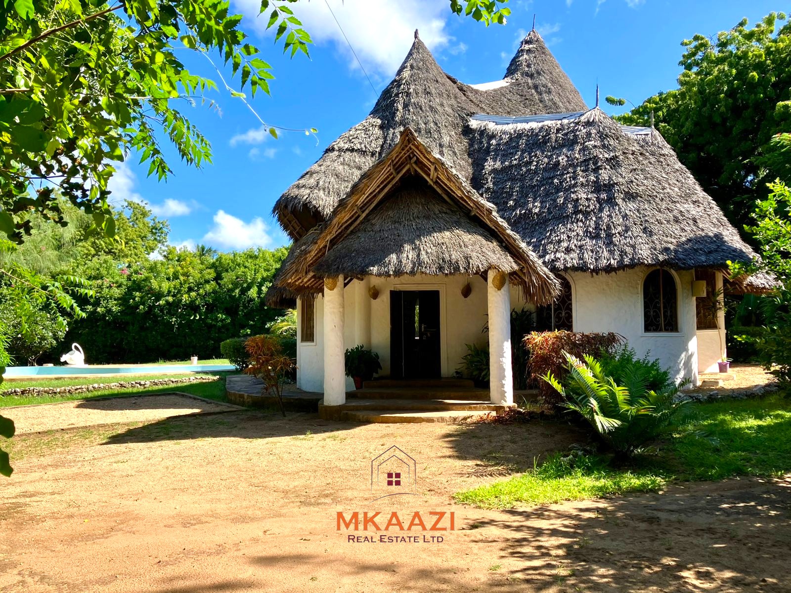 Partially furnished home for rent in P.K Estate Malindi with private pool, outdoor sitting area, SQ, and storage near Lamu Road.