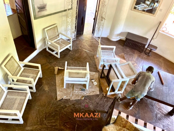 Partially furnished home for rent in P.K Estate Malindi with private pool, outdoor sitting area, SQ, and storage near Lamu Road.