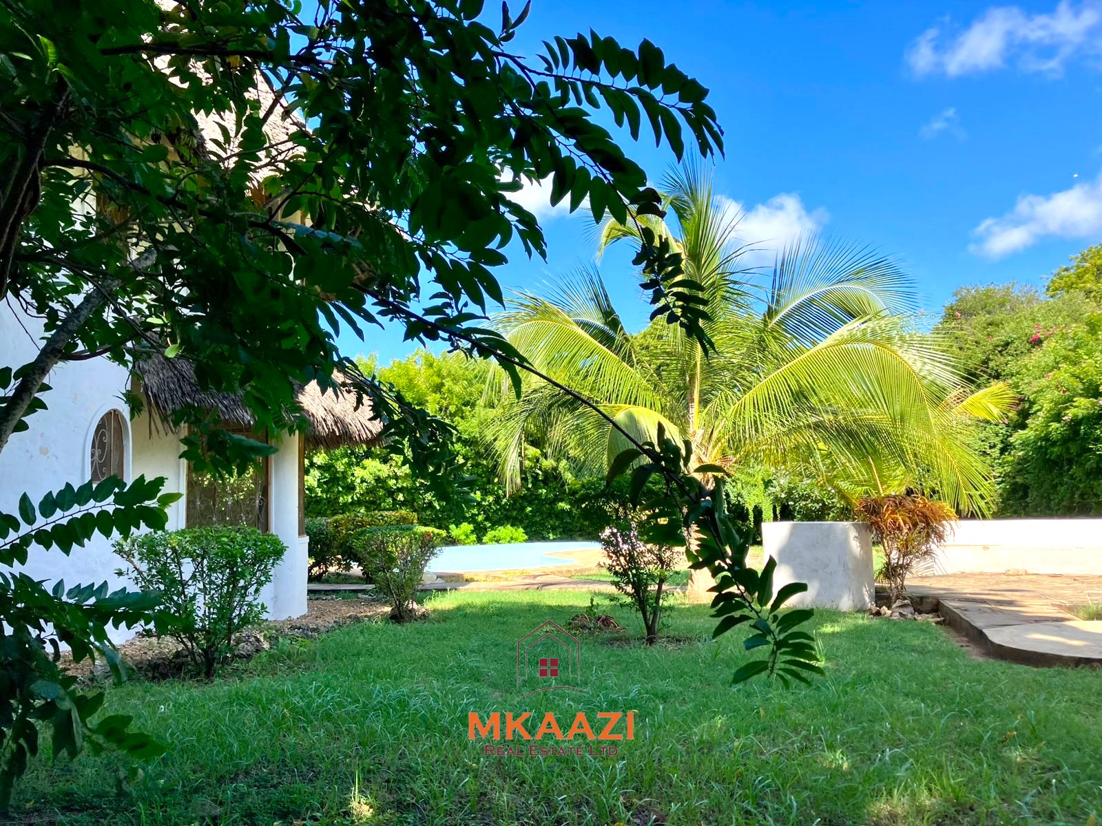 Partially furnished home for rent in P.K Estate Malindi with private pool, outdoor sitting area, SQ, and storage near Lamu Road.