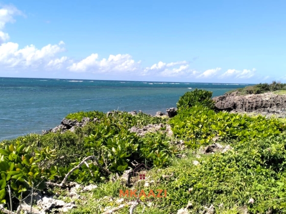 3-acre cliffside beachfront land for sale in Uyombo with sandy beach access and panoramic Indian Ocean views.
