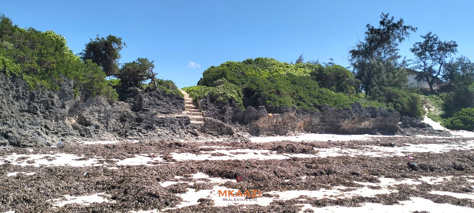 5-acre beachfront land for sale in Uyombo featuring sandy beachfront access, freehold title deed, coral bedrock foundation, and prime investment potential along Kenya’s North Coast.