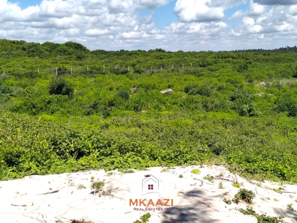 5-acre beachfront land for sale in Uyombo featuring sandy beachfront access, freehold title deed, coral bedrock foundation, and prime investment potential along Kenya’s North Coast.