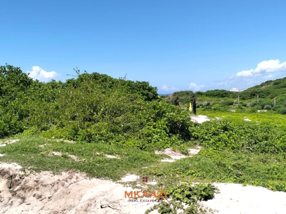5-acre beachfront land for sale in Uyombo featuring sandy beachfront access, freehold title deed, coral bedrock foundation, and prime investment potential along Kenya’s North Coast.