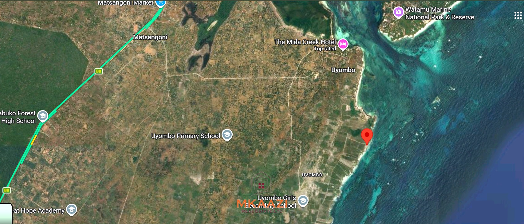 45-acre beachfront land for sale in Uyombo Kenya with panoramic ocean views and luxury resort development potential.