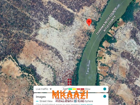 500 acres of virgin land for sale in Tharaka with direct Tana River frontage, suitable for commercial farming, irrigation projects, ranching, agro-processing, and long-term investment.
