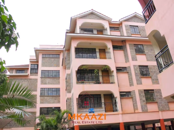 Luxury 3-bedroom apartment for sale in Lavington Nairobi, measuring 121 sqm, available furnished at KSh 14.5M or unfurnished at KSh 13.5M within a secure gated and walled community.