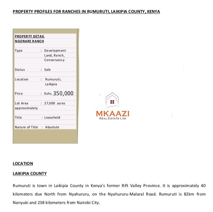 27,000-Acre Prime Ranch for Sale in Laikipia – Ngorare Ranch | KSh 350,000 per Acre