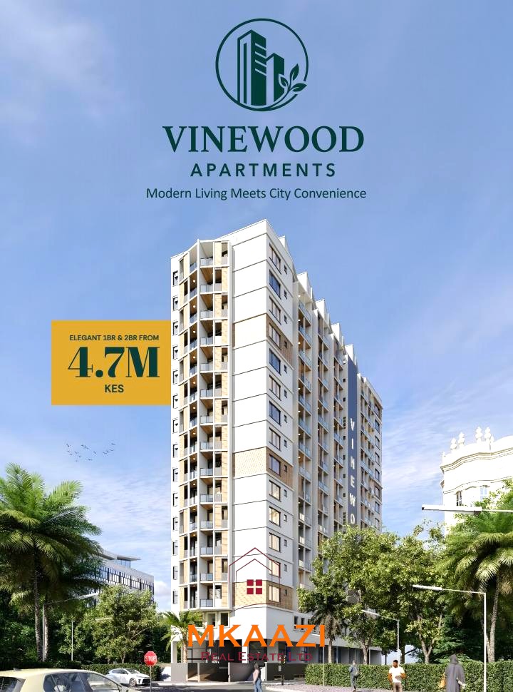 Vinewood Apartments Nairobi West offering modern 1-bedroom apartments from KES 4.7 million, located near Nairobi CBD, Expressway, Strathmore University, and Nairobi West Hospital.