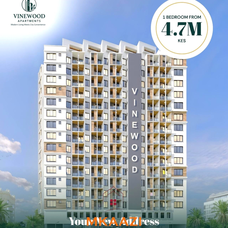 Vinewood Apartments Nairobi West offering modern 1-bedroom apartments from KES 4.7 million, located near Nairobi CBD, Expressway, Strathmore University, and Nairobi West Hospital.