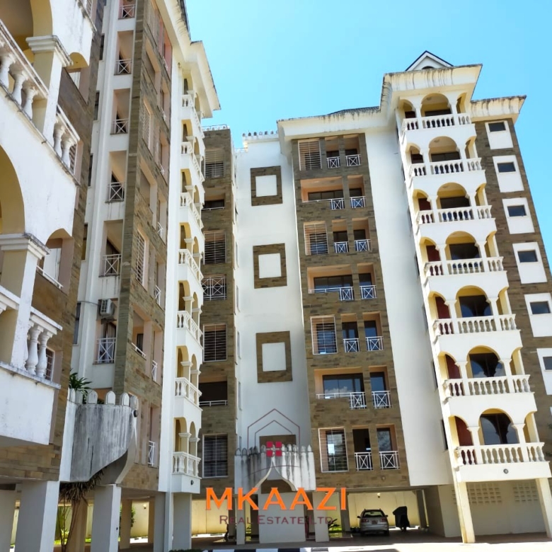 Fully furnished 2-bedroom apartment for rent near City Mall, Nyali with swimming pool, lift, Wi-Fi, AC, and 24-hour security.