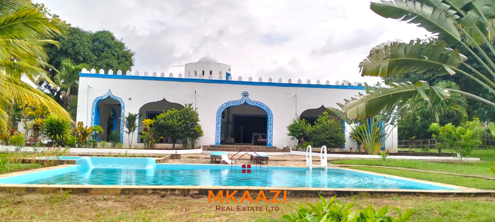 Elegant 4-bedroom all en-suite luxury villa with private swimming pool, landscaped one-acre garden, guest rooms, and entertainment area on Lamu Road, Malindi.