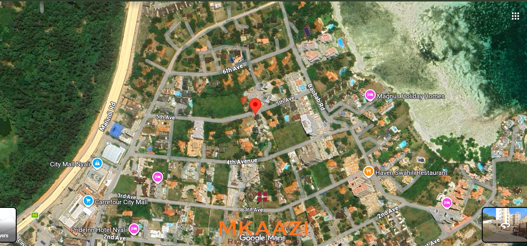 Fully furnished 2-bedroom apartment for rent near City Mall, Nyali with swimming pool, lift, Wi-Fi, AC, and 24-hour security.