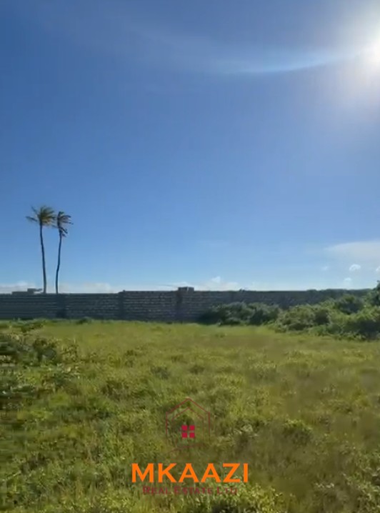 Prime 1.8-acre beachfront plot for sale in Mayungu featuring white sandy beach frontage, flat terrain, mature coconut trees, and a ready title.