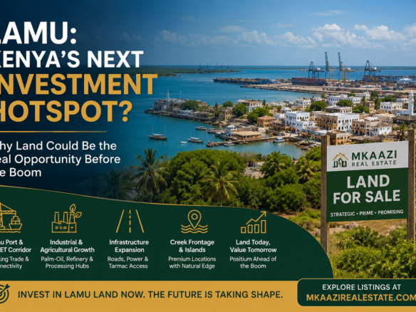 Lamu land investment opportunity showing Lamu coastline, port and surrounding development